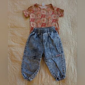 Vintage and Modern Toddler Spring Casual Outfit BundleFloral Onesie